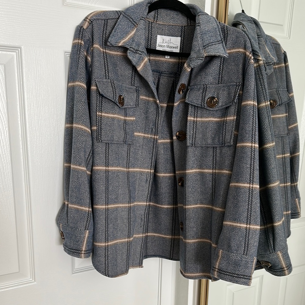 Blue cream Plaid Button-Up Jacket